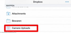 Je foto's worden automatisch naar camera uploads in Dropbox overgezet.