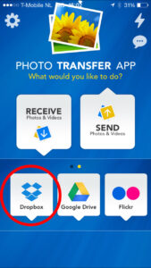 de Dropbox plug-in in de Photo Transfer App