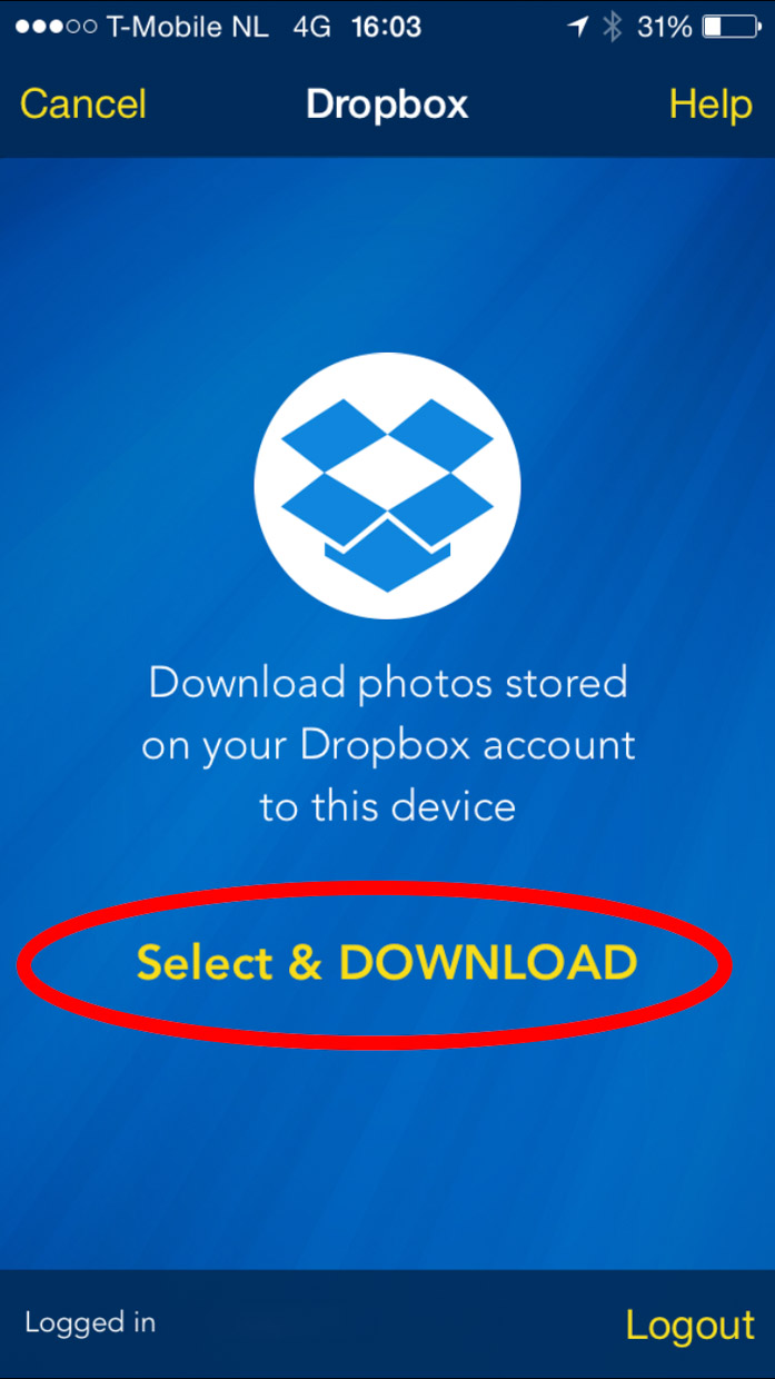 Gebruikvan de Dropbox plug-in Photo Transfer App