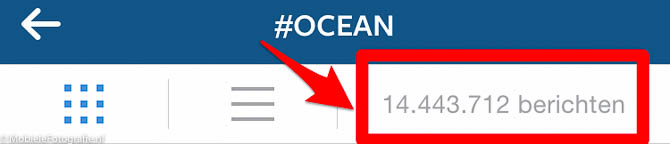 De tag #ocean is erg populair op Instagram met bijna 15 miljoen tags!