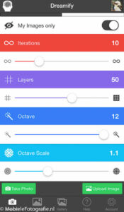 De tab 'Customize' van het beginscherm van Dreamify app.