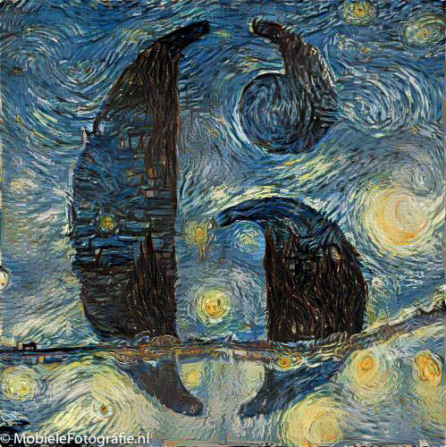 De foto van Het cijfer 6 omgezet in een schilderij van Van Gogh - in de Pikazo app.