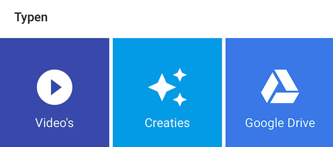De categorie 'typen' onderin het zoekscherm van GOogle Foto's.