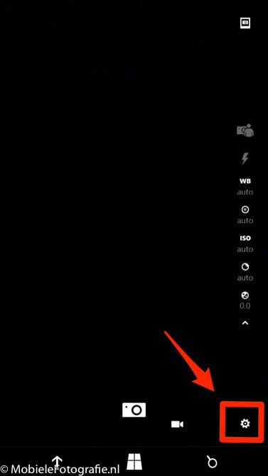 Windows Lumia Phone: naar het instelmenu in de camera-app.