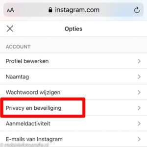 Instagram account Privacy en Beveiliging