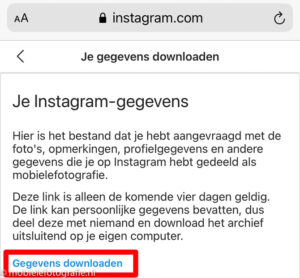 Instagram.com - je gegevens downloaden