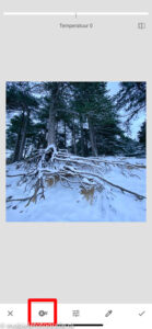 Blauwe sneeuwfoto geopend in Snapseed met je mobiele telefoon